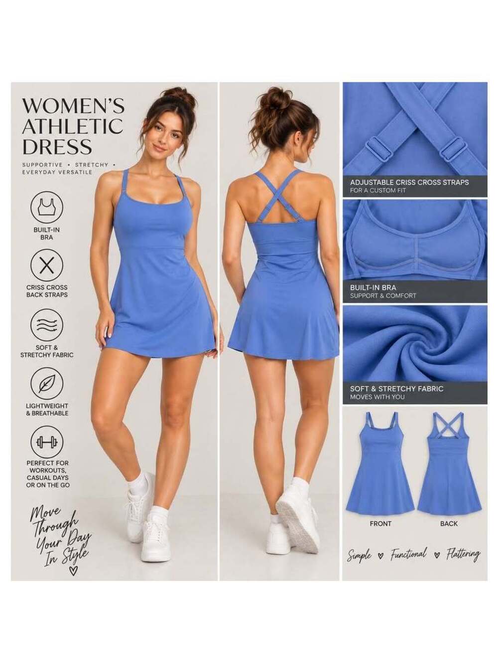 Blue Criss Cross Athletic Dress